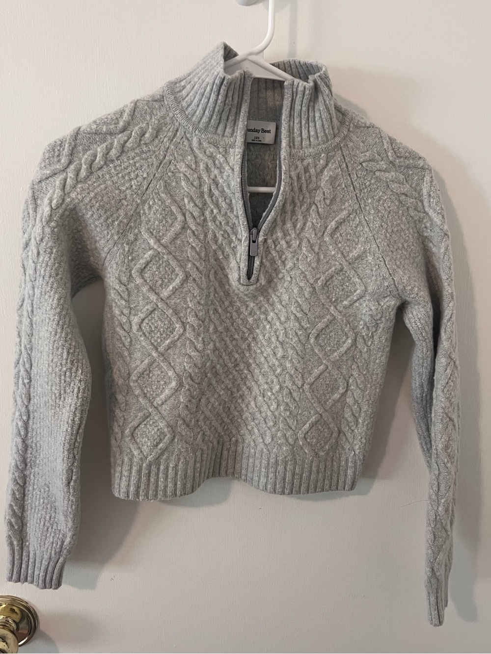 Aritzia Sunday Best Gray Felted Cable Knit Sweater Half Zip Wool Blend Size XXS